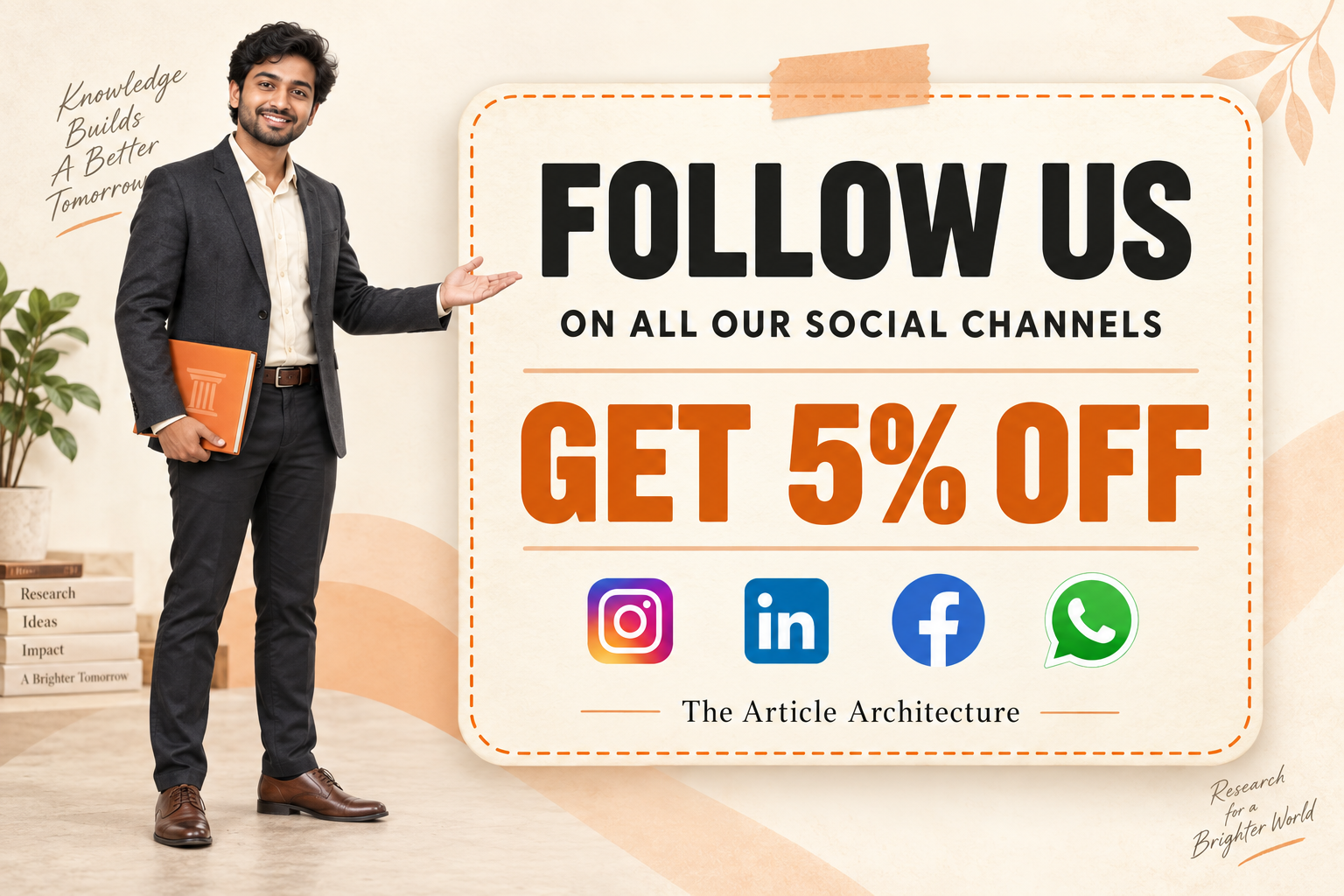 The Article Architecture: Follow us on all our social channels and get 5% off.